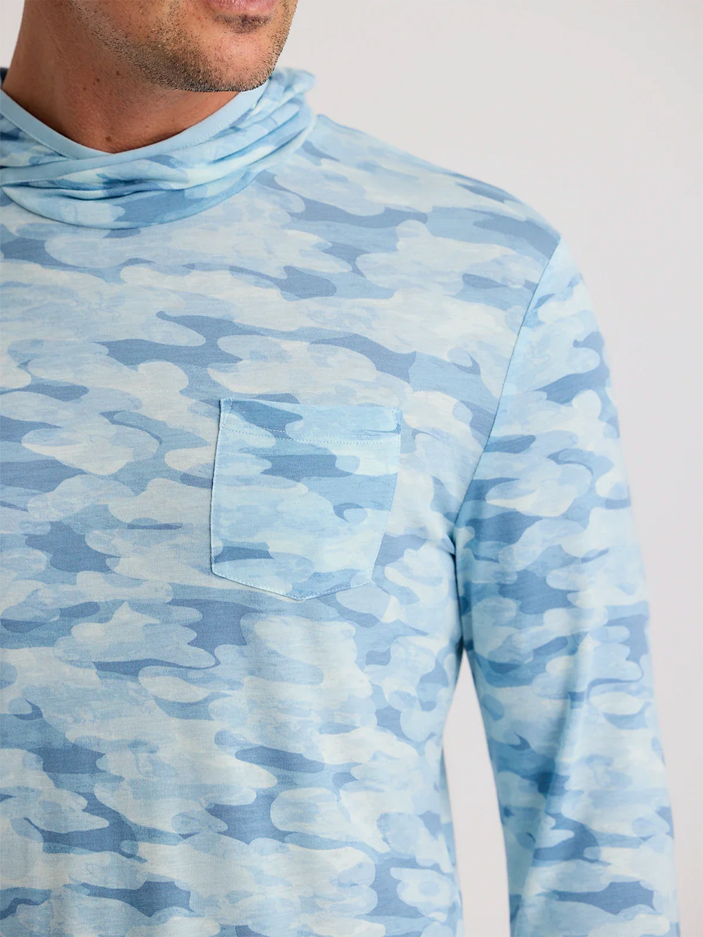 Men's Bamboo Lightweight Hoodie - Seasmoke Camo Surf Blue
